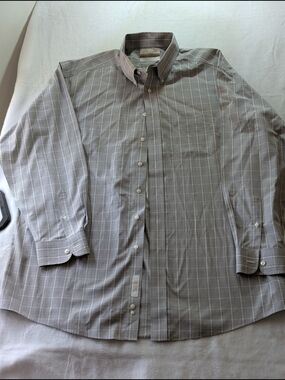 Men's Plaid Long-Sleeve Dress Shirt - Gray Size 17/35 Office Dress‎ Shirt